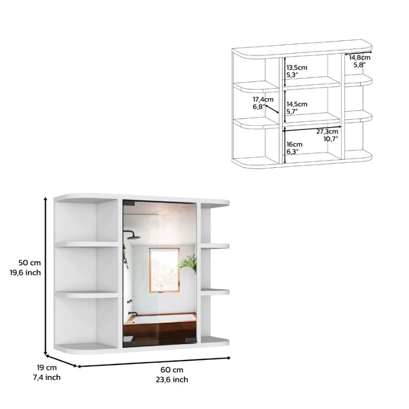 DEPOT Mobiletto interno bianco Roma Scaffali Sei ripiani Specchi Medicinali Tre Esterni ESHOP_voghion.com