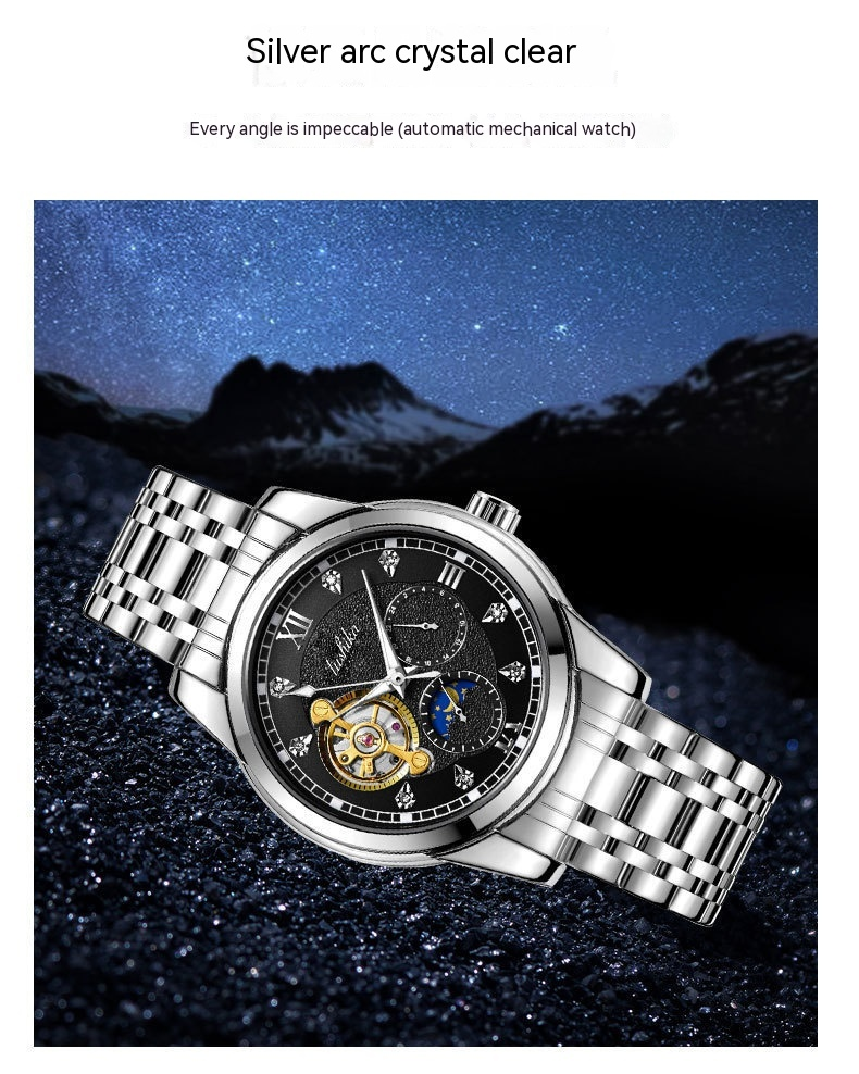 Νέο ρολόι χειρός Sun, Moon, and Stars με καυτές πωλήσεις του 2024, πλήρως αυτόματο μηχανικό Tourbillon Luminous Hollow Out, με καντράν Sun, Moon and Stars, σε καυτές πωλήσεις_voghion.com