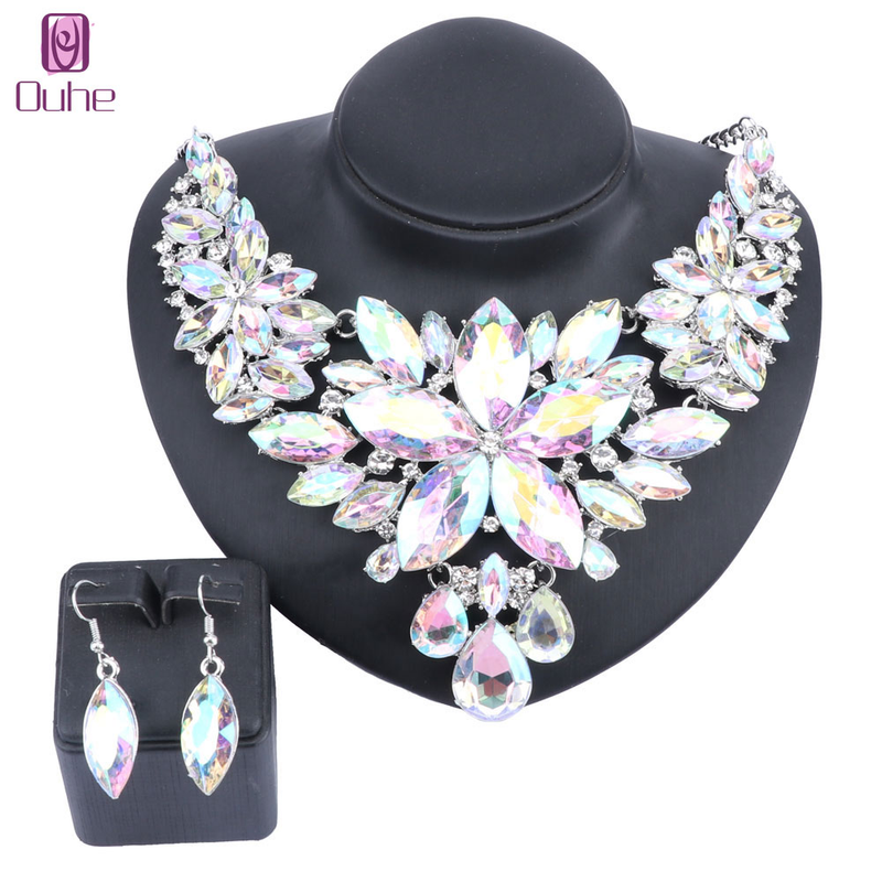 Kristall-Choker-Statement-Halskette, Ohrring-Schmuckset, Strass-Hochzeitsgeschenk, Frauen, Bräute, Abschlussball, Party_voghion.com