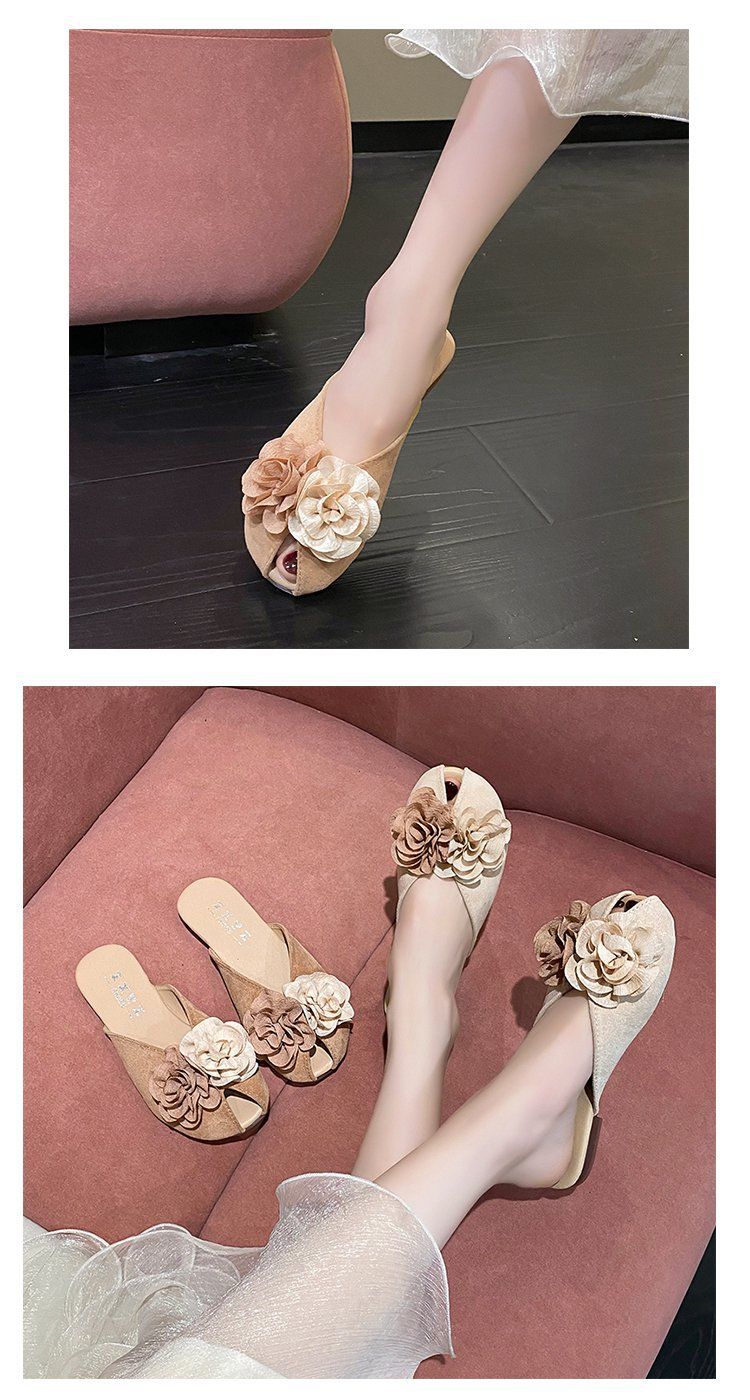 Blommiga mjuka tofflor med stängd tå för kvinnor, utomhuskläder, nya mångsidiga kjolmatchande platta sandaler i älvstil_voghion.com