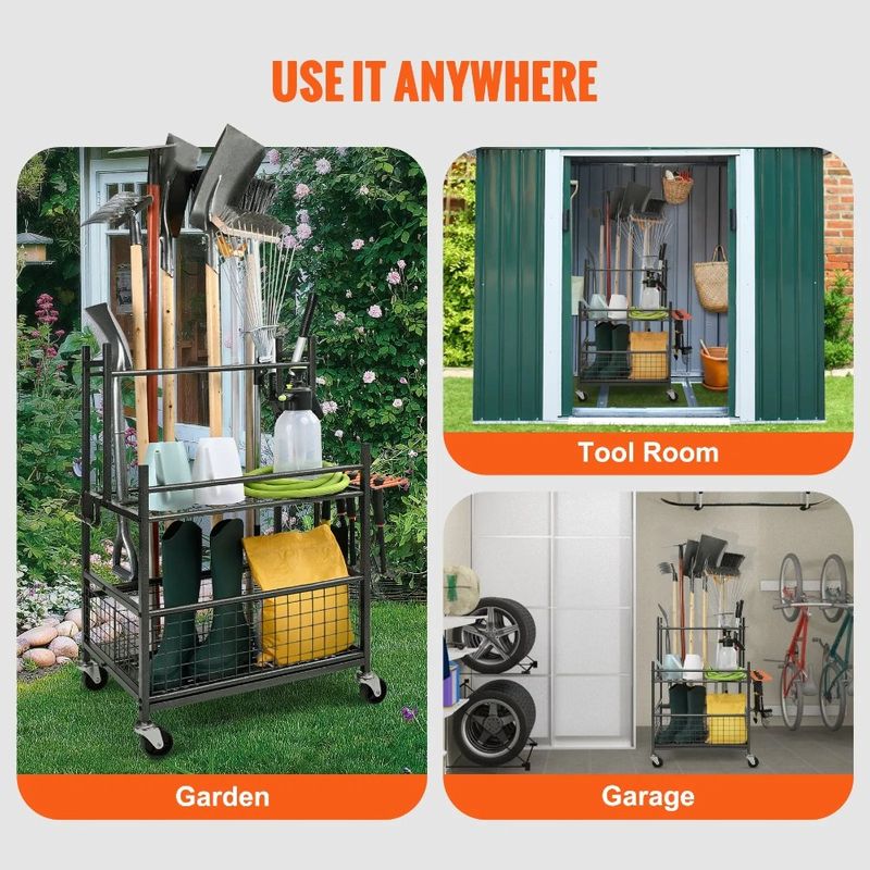 16 Wheels Long-Handl Slots Organization Garage And Tool Organizer With Tower Storage Hooks Yard Rack Garden Tool Hold With For_voghion.com