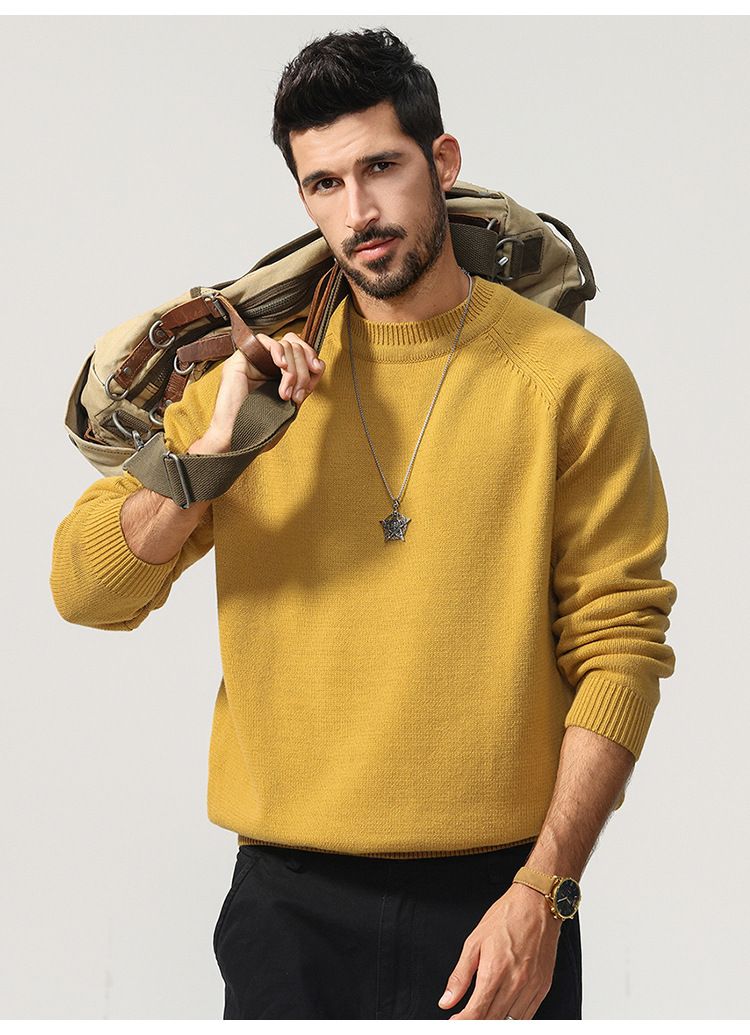 Pull col rond urbain en maille – Pull oversize en mélange de coton de qualité supérieure pour streetwear (S-4XL, épaules tombantes, design color-block)_voghion.com