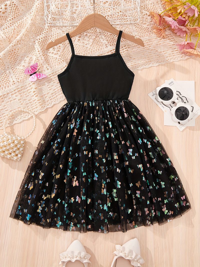 Moeder & Kinderen INS Meisjes Vlinder Bloemen Print Mesh Splicing Kinderen Sling Jumpsuit Rok_voghion.com