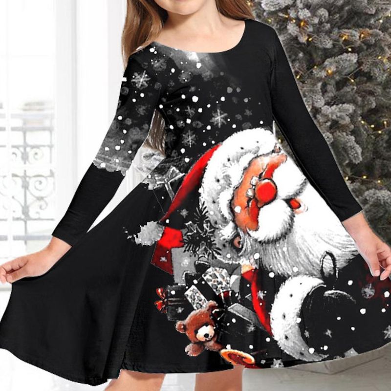 Robe de printemps et d'automne pour mère et fille, robe de princesse à manches longues, jolie robe à col rond avec imprimé de Noël, GE01_voghion.com