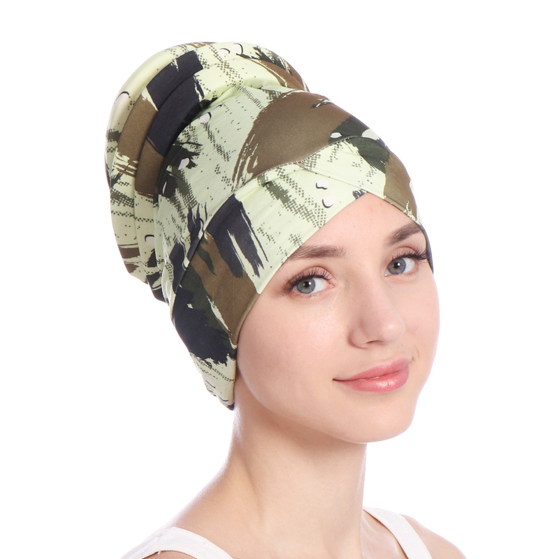 Women's Hats turban hat, leaf cotton chemotherapy cap, back hair bun cap in stock_voghion.com