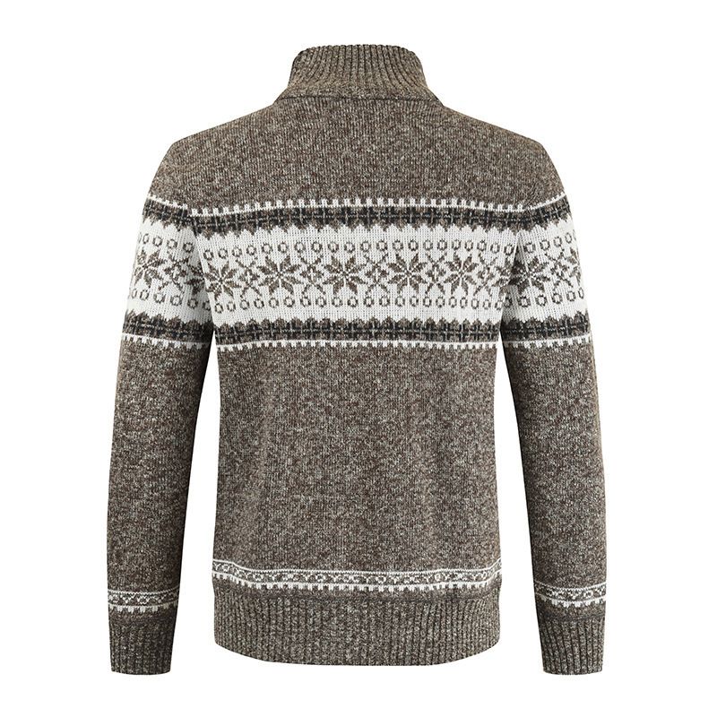 Men's Stylish Zip-Up Jacquard Knit Cardigan Slim Fit Stand Collar Sweater For Autumn Winter Fashion_voghion.com