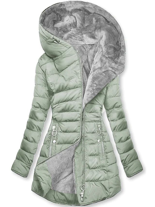 Cappotto invernale da donna con cappuccio, manica lunga, vestibilità attillata, caldo e collo in pelliccia, cerniera MG502_voghion.com