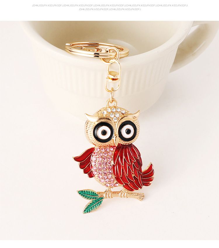 Portachiavi con ciondolo in metallo, piccolo regalo, accessorio per borsa da donna, a forma di gufo con goccia di olio e diamante._voghion.com