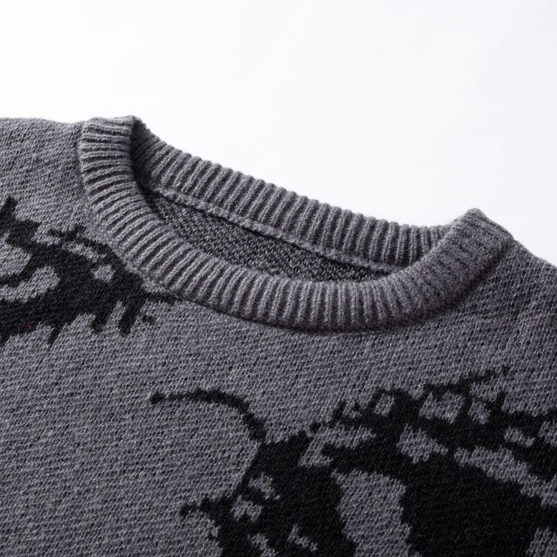 Herentrui met oogprint - Losse pasvorm, lange mouwen en jacquardmotief (olijfgroen/zwart/grijs/crème/bordeauxrood/blauw)_voghion.com