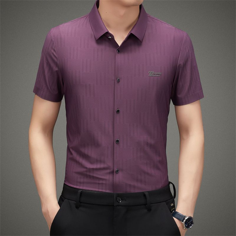 Summer Short sleeved New Traceless Middle and Youth Solid Color Thin Fashion Casual Shirts for Men's Wear_voghion.com