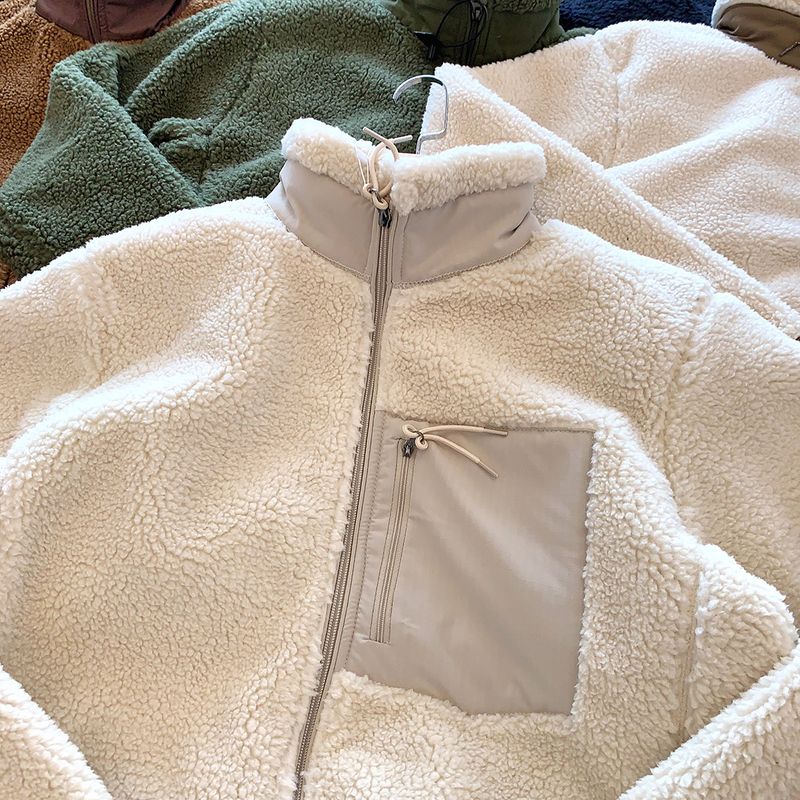 Winddichte Unisex-Jacke mit Fleecefutter – gemütlicher Paarmantel mit Stehkragen, Polyester-Außenmaterial für Herbst und Winter_voghion.com