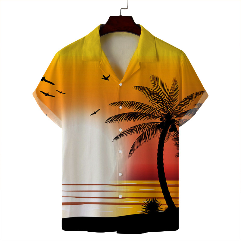 Men's Spring and Summer Thin Casual Cuban Collar Youth Printed Light Luxury Spot 3D Digital Printed Short-Sleeved Shirt for Men_voghion.com