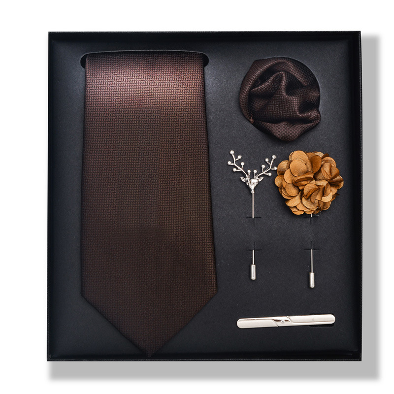 Set da uomo alla moda in tinta unita a righe con anacardi, confezione regalo da 6 pezzi, set con corsetto con fermacravatta e sciarpa quadrata_voghion.com