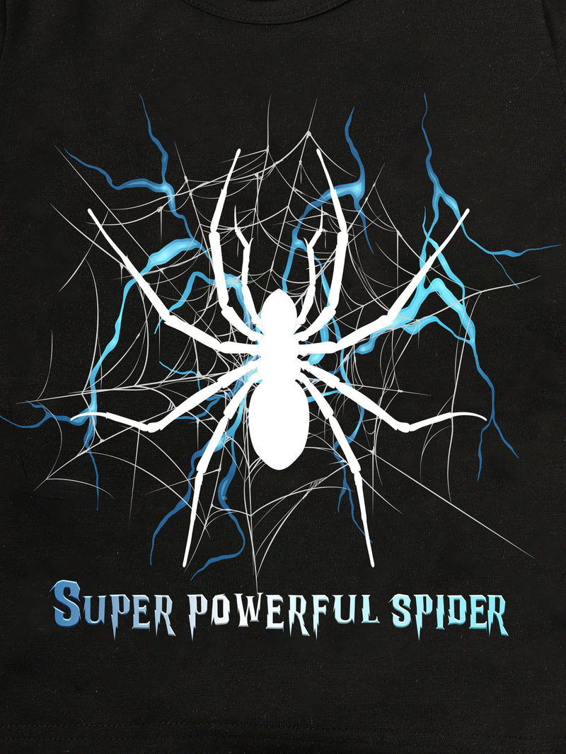 Mother&Kids Cartoon Thunder spider print short sleeve T-shirt and jogging shorts, suitable for casual and comfortable sports_voghion.com