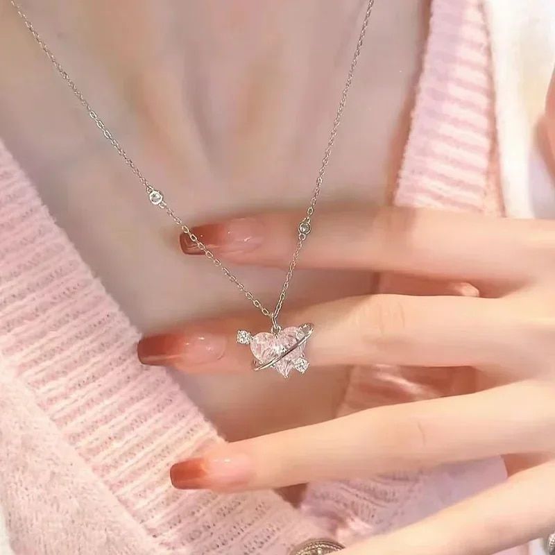 Klaar Voorraad Sterg Sier Mode Halskettingen voor Vrouwen Hartvormige Zirkoon Roze Kristallen Hanger Halsketting Dames Sieraden Exquise Geschenk_voghion.com