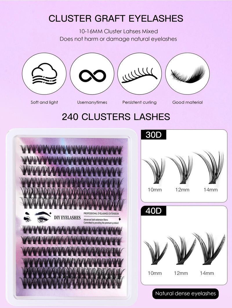 240 - Cluster Segmented False Eyelashes Kit 30D/40D Thickening Large Capacity, Single - Cluster Fluffy Lashes For Grafting_voghion.com