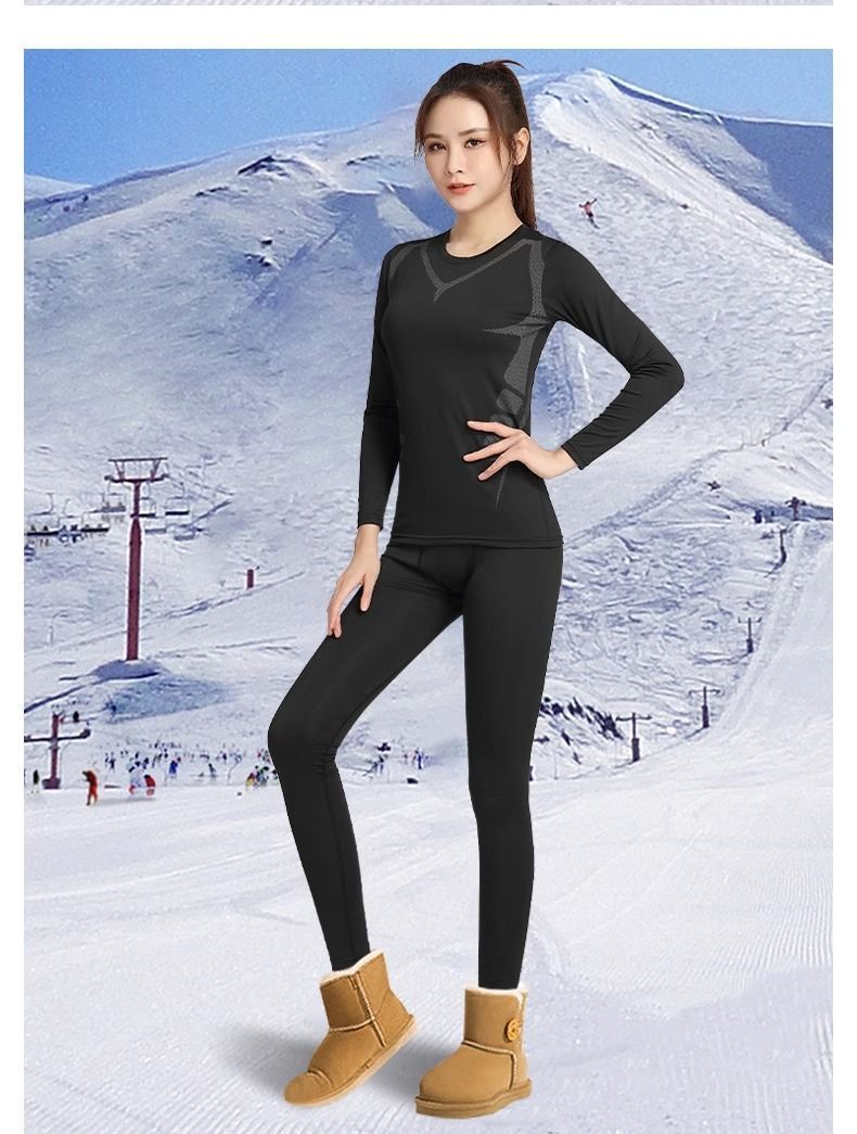 Ensemble de ski thermique à séchage rapide pour femme, sous-vêtement moulant doublé en polaire, manches longues, pour l'hiver, le fitness, le yoga et le sport_voghion.com