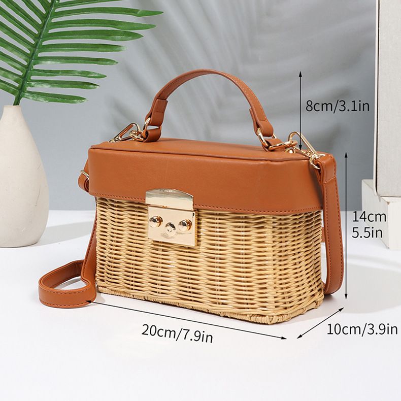 Borsa a tracolla da strada da donna, in rattan intrecciato, OEM_voghion.com