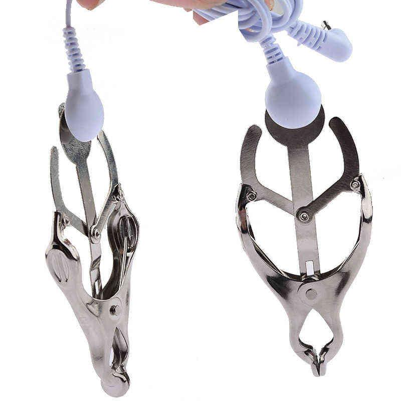 NXY Voksenlegetøj Elektrisk stød Brystclips Metal brystvorteklemmer E-Stim Klitoris Kvinder Tortur SM Bondage Game F_voghion.com