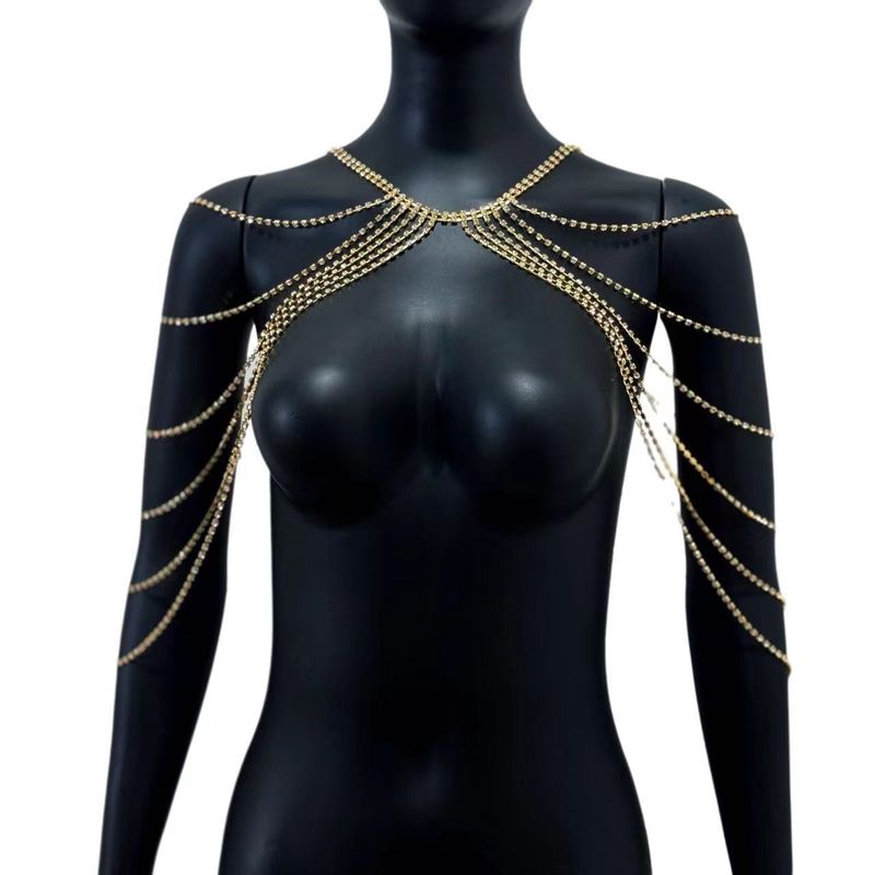 Chaîne d'épaule en strass multicouche personnalisée, chaîne de corps à pompon sexy pour la plage d'été_voghion.com