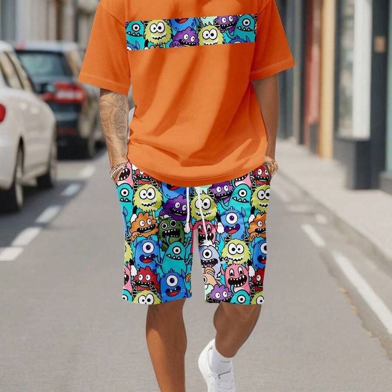 T-shirt e pantaloni a maniche corte alla moda di alta qualità transfrontaliera del 2025, vestibilità ampia, stampa digitale 3D personalizzabile da uomo_voghion.com