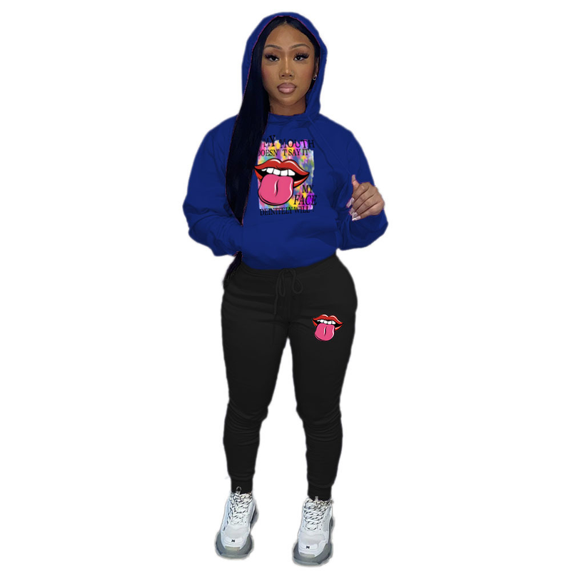 Women's casual printed tracksuit with fleece hoodie two-piece hoodie_voghion.com