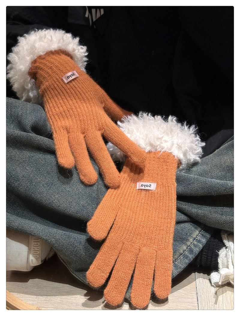 2024. gada jaunā korejiešu versija, plīša malas cimdi sievietēm ziemā, sabiezināti, silti vilnas adīti pirkstu cimdi, skārienekrāns_voghion.com