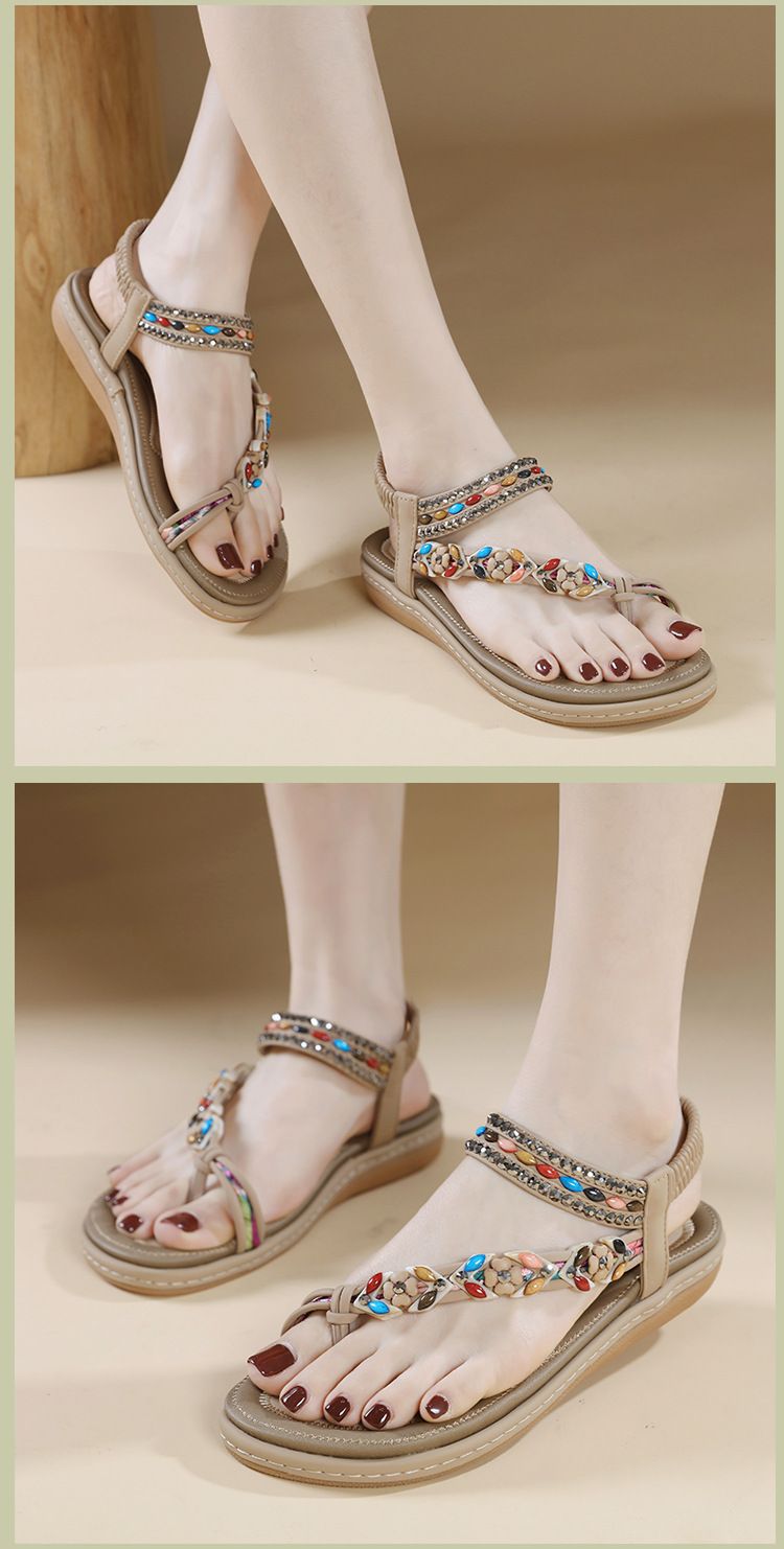 W676-3 Nieuwe zomer 2025 met strass steentjes, comfortabele, casual strand sandalen met ronde neus en platte neus_voghion.com