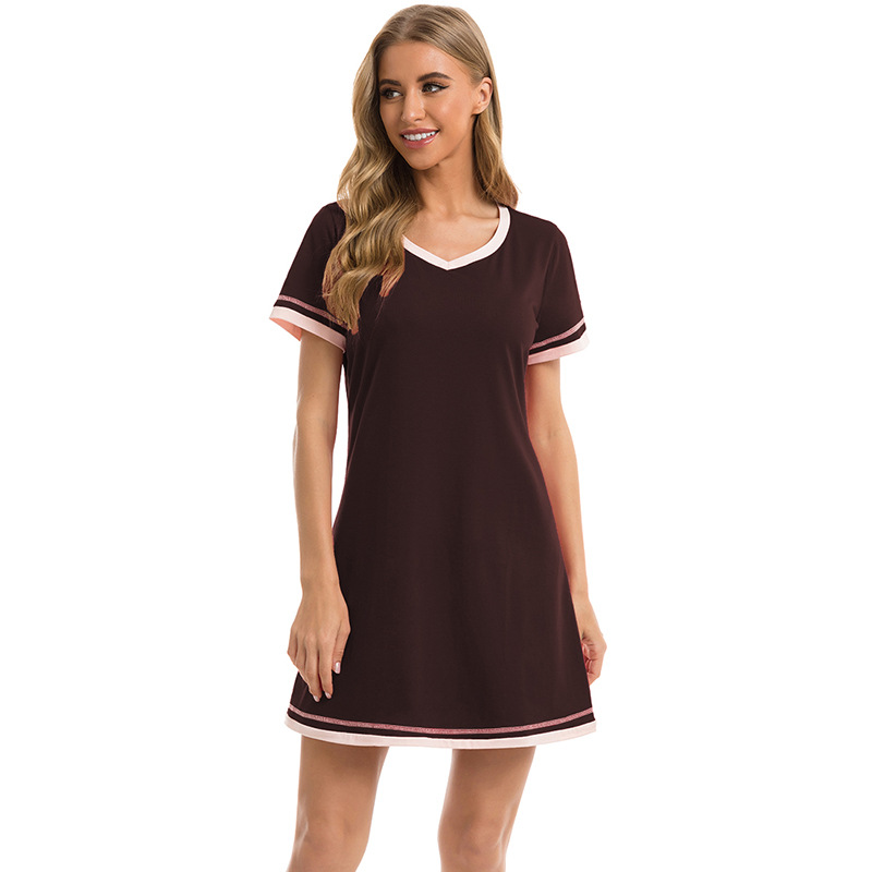 Abbigliamento da donna Nuovo comodo girocollo in cotone a maniche corte in cotone a colori larghi a contrasto Abbigliamento per la casa all'ingrosso_voghion.com