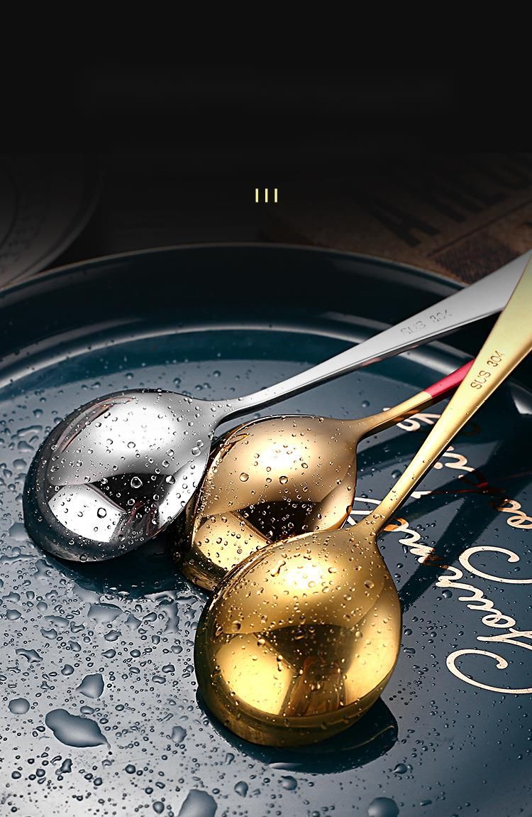 Cucchiaio per adulti in acciaio inossidabile 304, piccolo, rotondo, in stile coreano, per mescolare frutta, tè al latte e dessert, manico corto_voghion.com