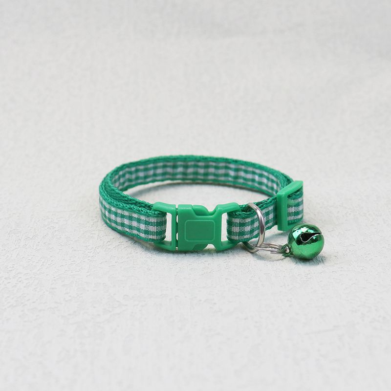 Collier pour chien et chat tissé coloré, petit format, décontracté, à carreaux, avec clochette et anneau_voghion.com