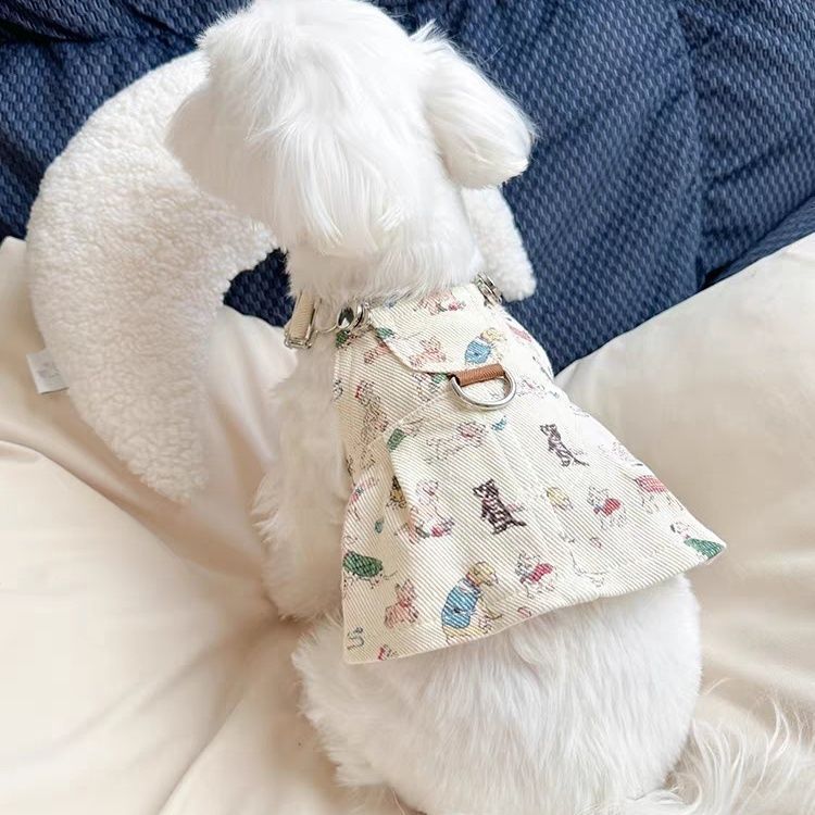 Pet Clothes Dog Spring Summer Suspender Dress With Leash For Small Dogs Yorkshire Bichon Maltese Cute_voghion.com