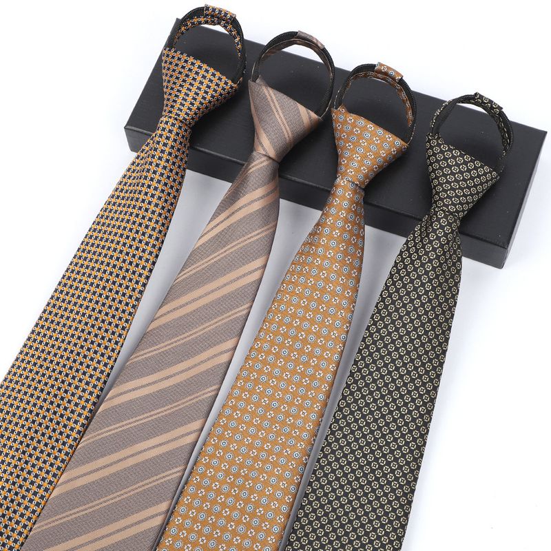 Vintage Formal Champagne Gold No-Knot Lazy Coffee Color Business Casual Zipper Custom Tie For Men_voghion.com