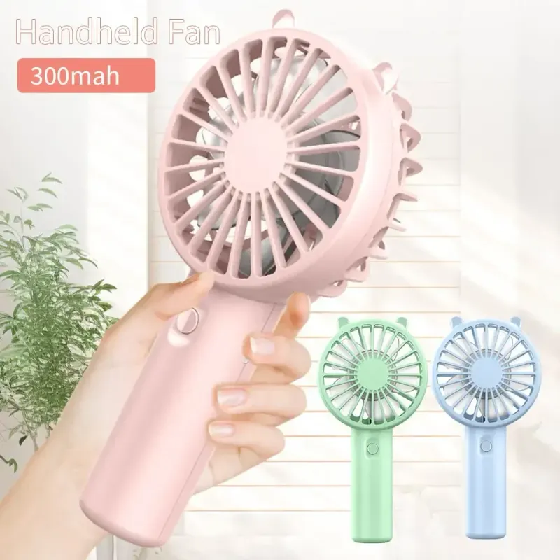 Handheld Mini USB Rechargeable Cooling Cute Portable Night Light Summer Small Pocket Fan Cartoon Quiet Fans_voghion.com