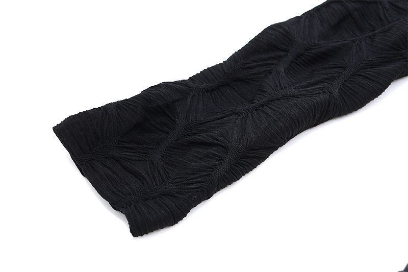 Top a maniche lunghe cardigan in prospettiva con piega in rete e scollo a V in pizzo con bordo in legno per le orecchie_voghion.com