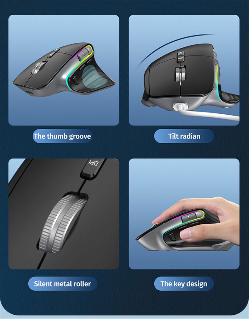 2,4 G Kabellose Bluetooth RGB Wiederaufladbare Ergonomische Computermaus Für Gaming Office_voghion.com
