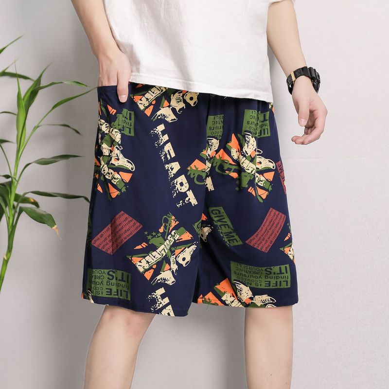 Men's Sleep Cotton silk pajama pants men's thin plus-size casual breathable flower pants five quarter pants_voghion.com