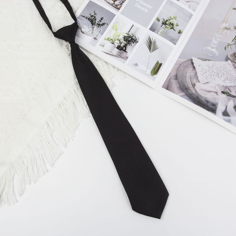 Cravatta unisex per studenti, tinta unita, casual, corta, versatile, nera, basic, per bambini_voghion.com