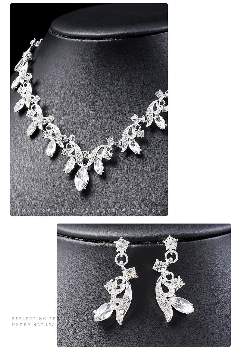 Collar de novia de estilo coreano, pendiente, cadena de clavícula corta de cristal, conjunto de dos piezas para mujer, accesorios de moda,_voghion.com