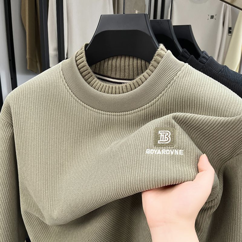 Felpa da uomo in velluto Aoli, foderata, spessa, a collo alto, autunno inverno, strato di base caldo, in pile, alla moda, da uomo_voghion.com