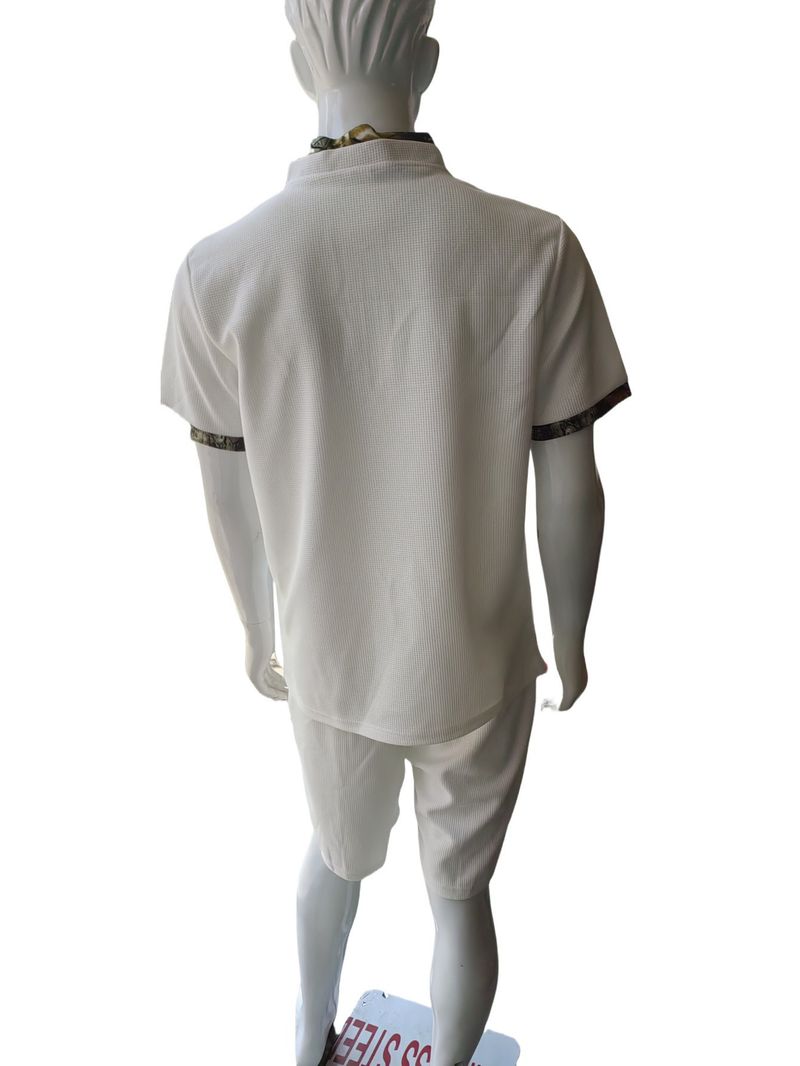 Waffle Zipper Stand Collar Color Matching Short Sleeved Shorts Men's Casual Outdoor Suit_voghion.com