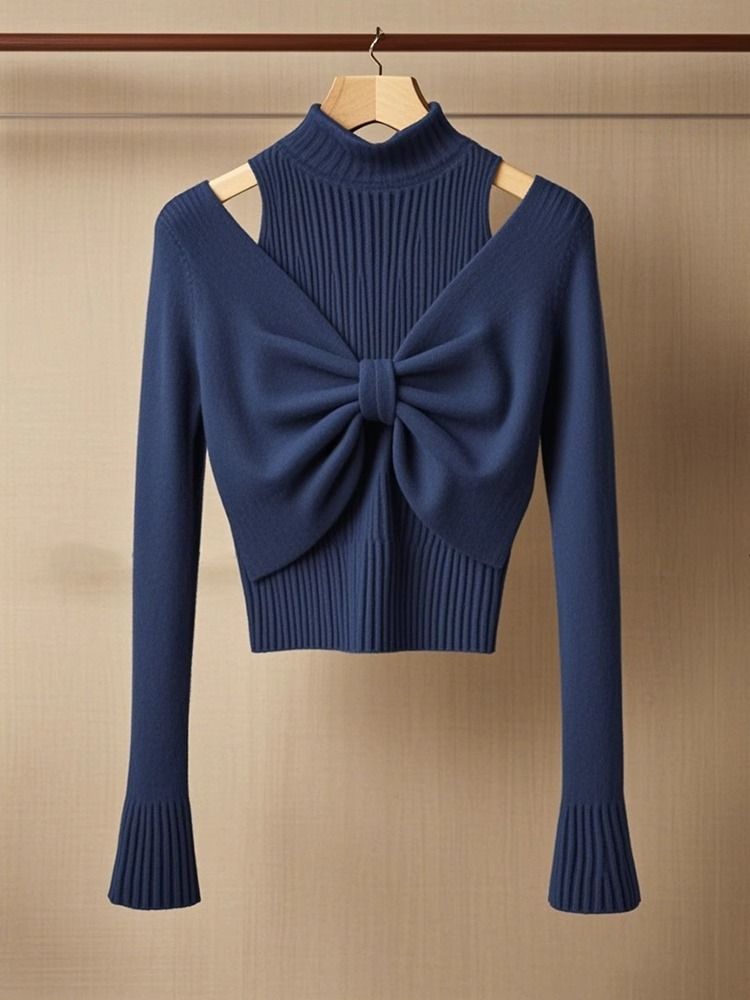 Damenbekleidung Schleife Strickjacke Stehkragen Weste Herbst Oberbekleidung Nischen Pendelpullover_voghion.com