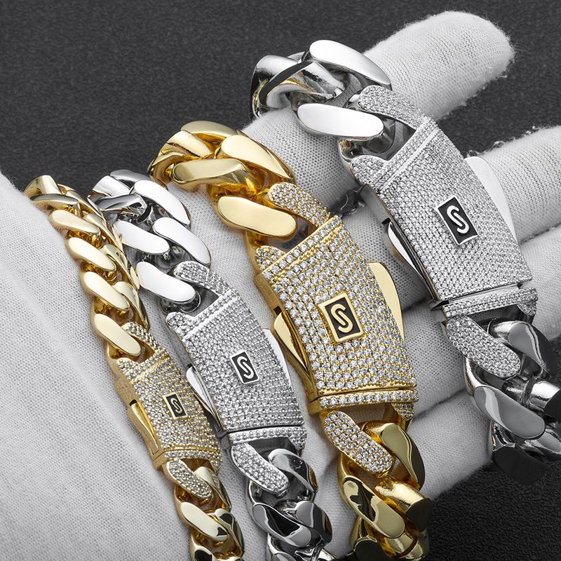 Men's Cuban Link Bracelet 14K Gold Plated Hip Hop Jewelry, High Quality Thick Chain Bracelet For Men, Trendy Unisex Accessory_voghion.com