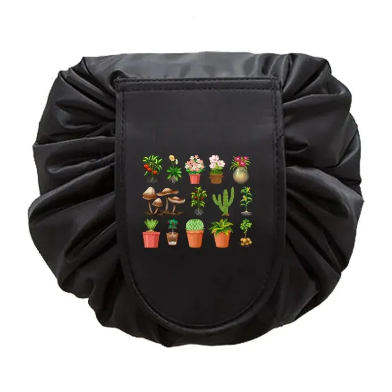 Cosmetic Bag Drawstring Mushroom Print Makeup Pouch Large Capacity Travel Toiletry Portable Wash Waterproof Storage Bags_voghion.com