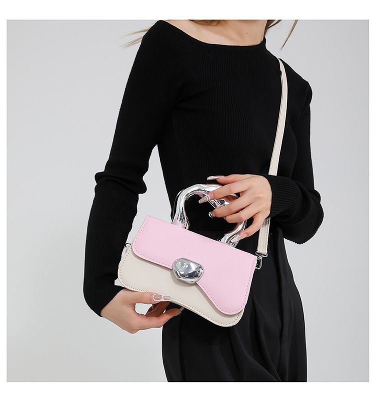 Bags Candy Splicing Color 2024 New Hard Shell Simple And Casual Western Style Metal Handheld Single Cross Shoulder Small_voghion.com