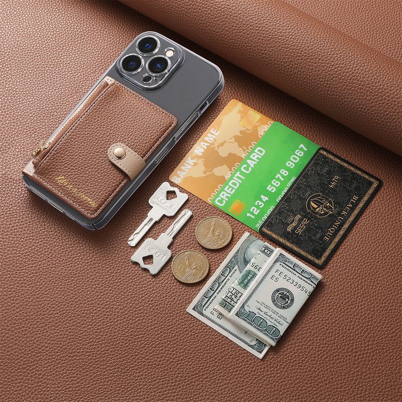 Capa para celular TechGlobe Lychee com aba articulada, borda oleada, cor sólida, zíper, adesivo na parte traseira, compartimento para cartões e porta-moedas._voghion.com