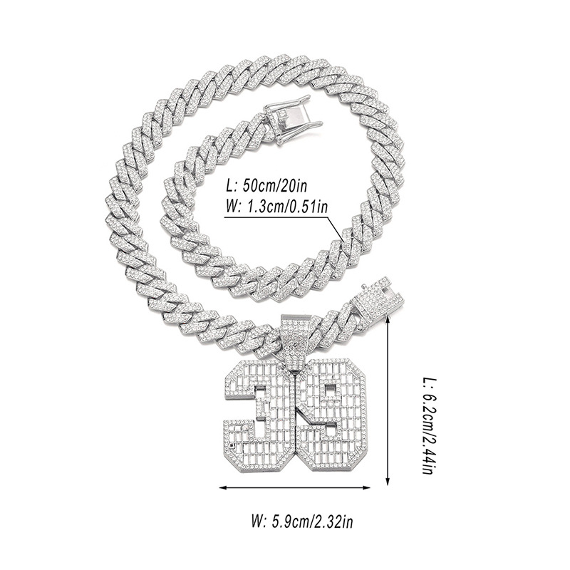 T Square Number Light Luxury Design Alloy Full Diamond 39 Hip Hop Necklace Pendant_voghion.com
