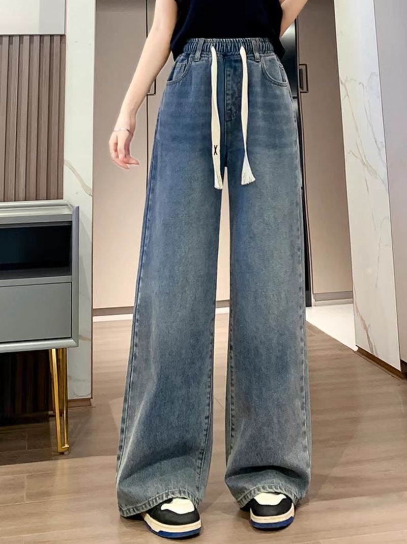 Conjunto de top holgado y jeans con cintura elástica para mujer: un conjunto moderno de dos piezas para un estilo informal y cómodo._voghion.com