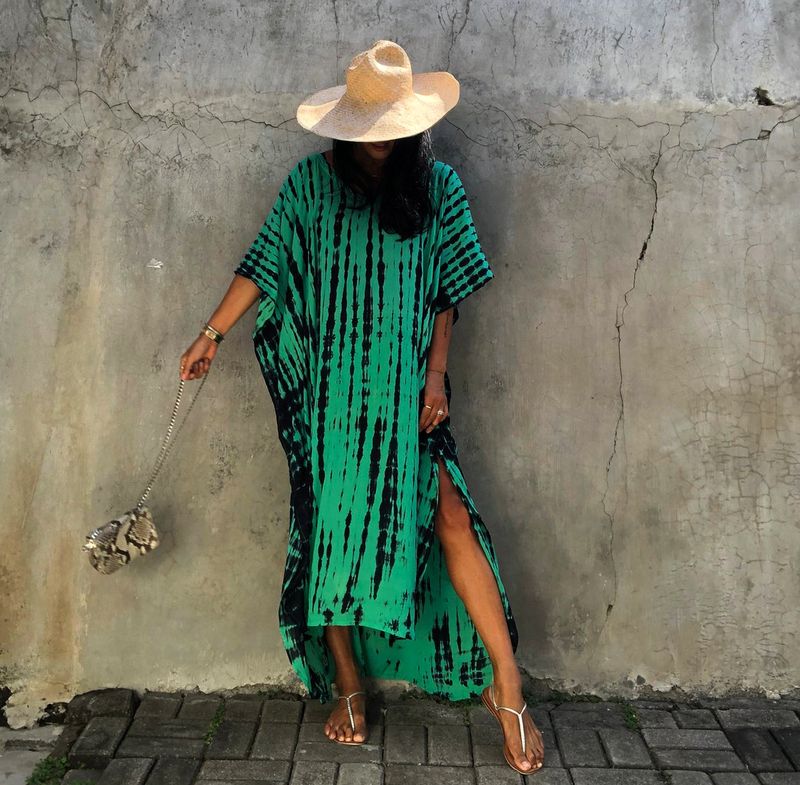 Robe de plage en rayonne pour femmes, tenue de vacances à fleurs teintes _voghion.com