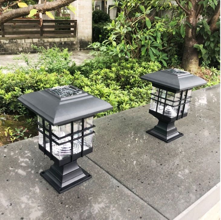 Lampada solare a colonna quadrata - 3 luci LED da giardino per esterni, illuminazione impermeabile per vialetti, cortili, patii (bianco caldo/bianco freddo)_voghion.com